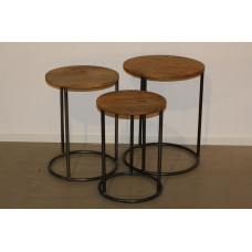 TABLE NEST OF 3 ROUND IRON / WOOD