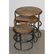 TABLE NEST OF 3 ROUND IRON / WOOD