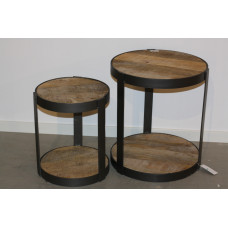 TABLE NEST OF 2 ROUND IRON / WOOD