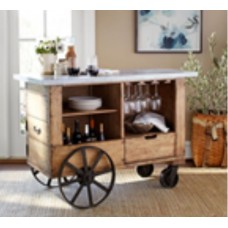 INDUSTRIAL BAR CART WITH 2 BIG WHEELS