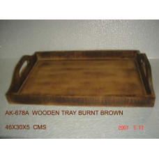 WOODEN TRAY WITH HANDLES BRUNT BROWN