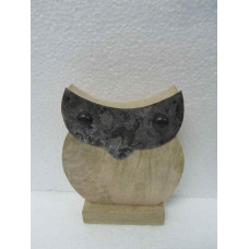 WOODEN IRON DECOR OWL ON BASE BIG