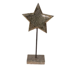 WOODEN STAR ON BASE MED SHINY