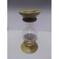 WOODEN GLASS CANDLE STAND MED