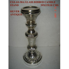 RIBBED CANDLE STAND MEDIUM ANT. SILVER