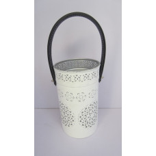 LANTERN WITH LEATHER STRAP MED WHITE SILVER