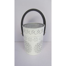 LANTERN WITH LEATHER STRAP SMALL WHITE SILVER