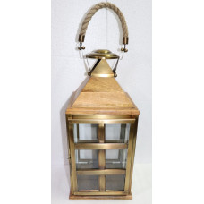 Lantern square small wood/brass