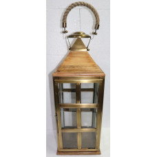 Lantern square big wood/brass