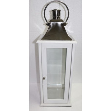 Lantern square small white wood / nickle