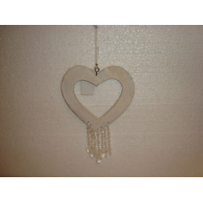 WOODEN BEADED HEART HANGING 14CM