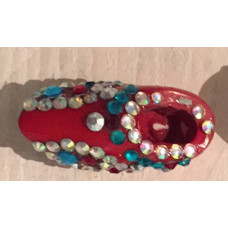 BEADED SHOE WITH IRON KEY RING RED