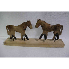 TWIN HORSES ON WOODEN BASE