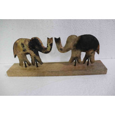 TWIN ELEPHANT ON WOODEN BASE