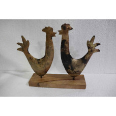 TWIN ROOSTER  ON WOODEN BASE