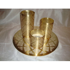 MOROCCON DESIGN S/3 CANDLE WITH BASE TRA