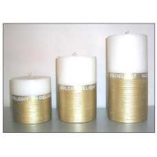 METALLIC CANDLE IVORY GOLD 10X10 CMS