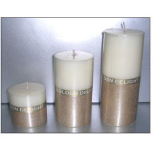 METALLIC CANDLE IVORY GOLD 7X15 CMS