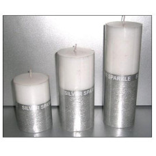 METALLIC CANDLE WHITE SILVER 7X7.5 CMS