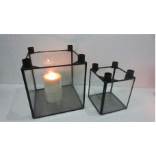 iron glass cube lantern s/2 antique