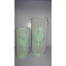 iron rooster lantern s/2 Marble green