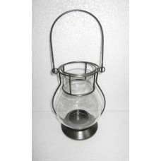 Lantern with glass round grey clear