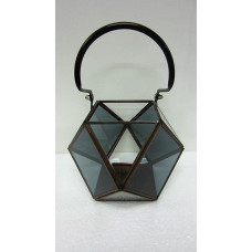 Lantern diamond grey glass copper burnt