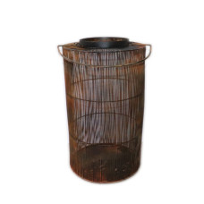 HIGH DRUM STYLE WIRE LANTERN WITH HANDLE