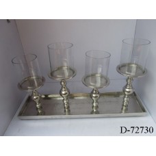 4 PILLAR CANDLE HOLDER TRAY WITH GLASS