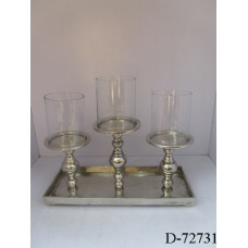 3 PILLAR CANDLE HOLDER TRAY WITH GLASS