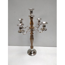 5 LITES WOODEN ALUMINIUM CANDLE STAND 60 CM