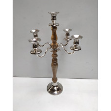 5 LITES WOODEN ALUMINIUM CANDLE STAND 80 CM