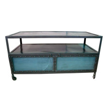 IRON TABLE 2 DR. W WHEELS CLEAR GLASS