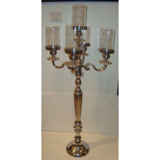 ALUMINIUM 5 ARM CANDLE STAND W GLASS