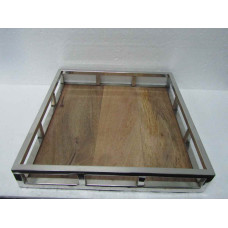 TRAY WOODEN W SS BORDER SQ