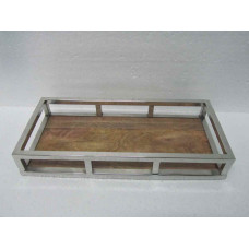 TRAY WOODEN WITH SS BORDER RECT.