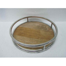 TRAY WOODEN WITH SS BORDER ROUND