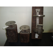 WOODEN CANDLE STAND WITH IRON SMALL