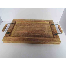 RECT. TRAY FULL BORDER WDN HANDLE RIBBED