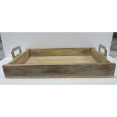 WOODEN TRAY BIG ALUMINIUM HANDLE