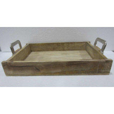 WOODEN TRAY MED ALUMINIUM HANDLE