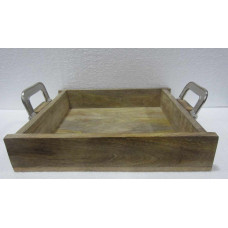 WOODEN TRAY SMALL ALUMINIUM HANDLE