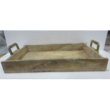 WOODEN TRAY BIG ALUMINIUM HANDLE