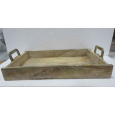 WOODEN TRAY MED ALUMINIUM HANDLE