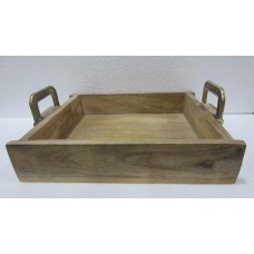 WOODEN TRAY SMALL ALUMINIUM HANDLE