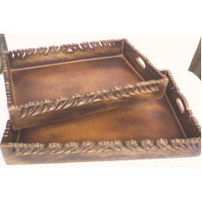 WOODEN TRAY WITH TOP CARVING S/2 PCS