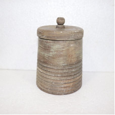 WOODEN PILLAR JAR WITH LID